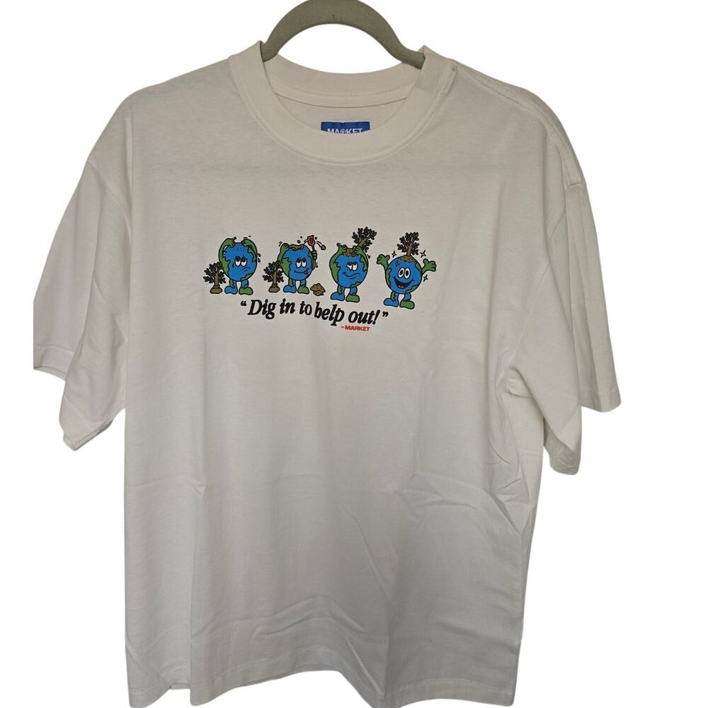 MARKET Chinatown Market Mens Large Dig In To Help Out T Shirt White NWOT NEW